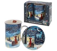 Fox Under The Moon Mug and Coaster Set - Friends Make the World - Official Gift Set - Stacey McNeill Artwork Ceramic Mug, Hot & Cold Drinks, Beautifully Boxed Collectable Gift