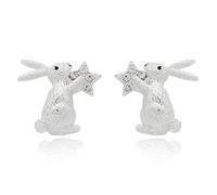 Fox Under The Moon Silver Plated Earrings, Friendship, Hope, Little Hug and Love you to the Moon Art on a Message Card By Stacey McNeill