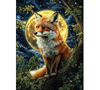 Fox Under The Moon Stamped Cross Stitch Kits for Beginners Adults - Preprinted 11CT Easy Pattern Needlepoint Kits, Arts and Crafts for Home Decor (11.8x15.7inch) 641