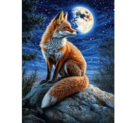 Fox Under The Moon Stamped Cross Stitch Kits for Beginners Adults - Preprinted 11CT Easy Pattern Needlepoint Kits, Arts and Crafts for Home Decor (11.8x15.7inch) 642