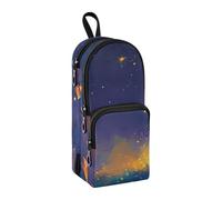 Fox Under The Starry Night Pencil Case, Big Capacity Pen Bag with Compartment Students Schoolbag Shape Stationery Organizer Pencil Pouch Marker Case for School Office Work