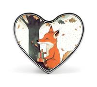 Fox Under The Tree Button Pin Heart Shape Alloy Lapel Pins Badges Novelty Funny Enamel Pins Personalized Pinback Button Badges Cute Heart Brooche for Jackets Bags