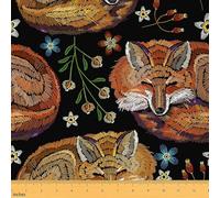 Fox Upholstery Fabric by The Yard Cute Cartoon Fox Fabric for Upholstery and Home DIY Projects Animal Woodland Fox Floral Lraf Print Waterproof Outdoor Fabric 3 Yards (L276*W150cm) Brown Black
