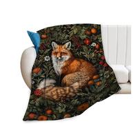 Fox Vintage Forest Decor Throw Blanket - Comfy Plush Flannel Fleece Warm Soft Fluffy Fuzzy Winter Blanket - Fox Lover Gifts for Girls, Boys, Women, Teens, Adults - Bed, Sofa, Couch - 40"X50"