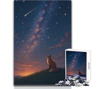 Fox Watching The Stars Under A Glowing Night Sky 1000 Adult Pieces Jigsaw Puzzle Educational Fun Learning Activity Game Perfect Thoughtful Gift for Any Occasion Size 38x26cm