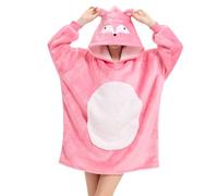 Fox Wearable Blanket Hoodie,Oversized Sherpa Comfy Sweatshirt for Adults Women Girls,Warm Cozy Animal Hooded Body Blanket Pink