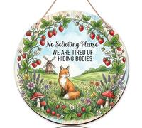 Fox Welcome Sign for Front Door, Fanciful Rustic Strawberries Mushrooms Spring Green Wood Welcome to Our Home Front Door Sign Hanging Decor for Home Set of 1