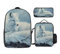 Fox Whitefox Winter Snow Large Capacity 17 Inch Backpack Crossbody Lunch Bag Three-Piece Set for Travel Hiking