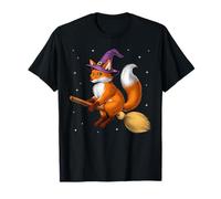 Fox Witch Riding Broom Halloween Wiccan Spooky Cute Fox T-Shirt