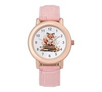 Fox with Books Floral Women's PU Leather Band Quartz Watch | Elegant Watches