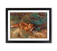 Fox With Brown Hare By Bruno Liljefors Classic Painting Framed Print | A4 Black Framed Wall Art | Ready to Hang | Classic Animal Picture | Living Room Bedroom Lounge Office