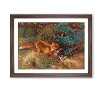 Fox With Brown Hare By Bruno Liljefors Classic Painting Framed Wall Art Print, Ready to Hang Picture for Living Room Bedroom Home Office Décor, Walnut A2 (64 x 46 cm)