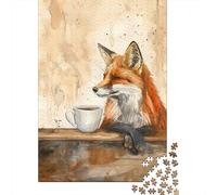 Fox with Coffee 1000-Piece Puzzle for Adults, 52x38cm/1000pcs, White Pieces for Organised Sorting; for An Enjoyable Break at The Table