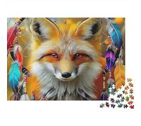 Fox with Dreamcatcher-Native American Inspired Art 1000 Piece Jigsaw Puzzle with Perfect Snap Fit Favourites Jigsaw As A Brain Training Puzzle for Wall Decoration And Gifts 38x26cm/1000pcs