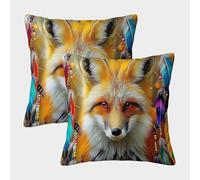 Fox with Dreamcatcher-Native American Inspired Art Pillow Covers 2 Pack Cozy Pillowcases Art Cushion Covers Polyester Decor Sofa for Living Room Bedroom 40x40cm