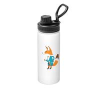 Fox with Fan 18oz Bulk Insulated Water Bottle, Stainless Steel with Lid for Adults. Ideal for Everyday Use and Outdoor Activities