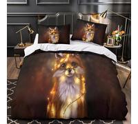 Fox with lights 3D Printed 3 PCS Comforter Cover Christmas festive art style Duvet Cover Set Dust Mite Proof Microfiber Zipper Closure for Kids Teens Men Women Adults Single（140x200cm）