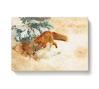 Fox With White Hare By Bruno Liljefors Classic Painting Canvas Wall Art Print Ready to Hang, Framed Picture for Living Room Bedroom Home Office Décor, 76x50 cm (30x20 Inch)