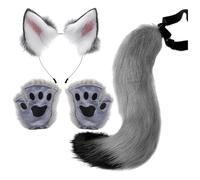Fox Wolf Costume Accessory Set Faux Ears Headband Tail Fancy Dress Animal Cosplay Cosplay Costume For Halloween Party Stage Performance Prop Women Men Head Accessories Grey