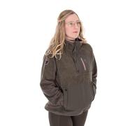 FOX Womens Explorer Hooded Fleece Pullover | Dusty Olive | Large | Carp Fishing Pullover | 1/4 Zip Design | Stud Fastened Hood | Zipped Chest and Hand Pockets | Elasticated Cuffs | Code CWC023