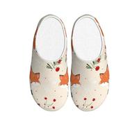 Fox Women's Slippers Flannel House Slippers for Men Snowflake Non-Slip Warm Winter Shoes for Indoor Outdoor UK 7-8