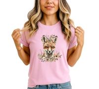 Fox Woodland Animals Floral Watercolor Womens T-Shirt Nature Wildlife Graphic Tee