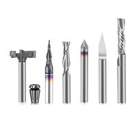 FoxAlien 1/4" Shank CNC Router Bit Essential Kit Includes 1/4" ER11 Collet, V-bit, End Mills, Chamfering Bit for Woodworking MDF Resin Carving Lettering Sign Making