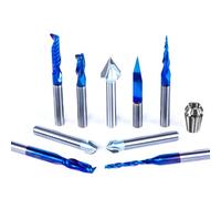 FoxAlien 1/4" Shank CNC Router Bits Set for Relief Carving Includes 1/4" ER11 Collet, V-Groove Bits, Spiral End Mills, Tapered Bit for Woodworking Lettering Sign Making (10-in-1)