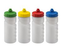 Foxberry 500ml Reusable Water Bottles - 4x Multipack - Hands Free Lid - Spill Proof and Leak Proof Spout - BPA Free - Dishwasher Safe - Kids - School - Sports - Clubs (Green Yellow Red Blue)