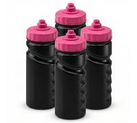 Foxberry 500ml Reusable Water Bottles - 4x Multipack - Hands Free Lid - Spill Proof and Leak Proof Spout - BPA Free - Dishwasher Safe - Kids - School - Sports - Clubs (Black Pink)