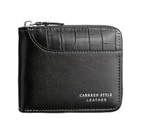 FOXBI Men'S Antique Billfold Wallet Pu Leather Coin Case Small Wallet Mini Zipper Coin Purse Id Pocket Stone Pattern Card Case,Black, Black, As the Description