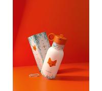 FOXBOXX Insulated Drinking Bottle 0.35 L - Premium Stainless Steel Fox Powder Coated + Steel Carabiner/Thermos Flask Children Sports Cap Foxy Orange
