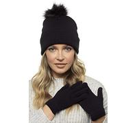 Foxbury Ladies Bobble Hat & Touch Screen Gloves Set Black
