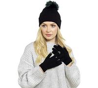 Foxbury Ladies Bobble Hat & Touch Screen Gloves Set GL550 Black