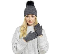 Foxbury Ladies Bobble Hat & Touch Screen Gloves Set GL550 Marl Grey