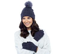 Foxbury Ladies Bobble Hat & Touch Screen Gloves Set Grey