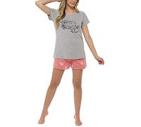 Foxbury Ladies Shortie Pyjamas with Fun Animal Prints Grey Sloth 16-18