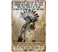FOXCUP Retro Metal Tin Sign - Vintage Art Poster Native American Indian Poster - When The Blood In Your Veins Returns to The Sea - Bar Cafe Pub Club Wall Decor - 12x16 Inch