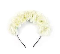 FoxCyllene Floral Crown Headband, Rose Design, Available in Red, Pink, White, Wedding Party Hair Accessory, Holiday Flower Hairband Daily (White, One Size)