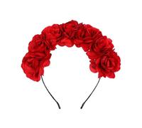 FoxCyllene Floral Crown Headband, Rose Design, Available in Red, Pink, White, Wedding Party Hair Accessory, Holiday Flower Hairband Daily (Red, One Size)