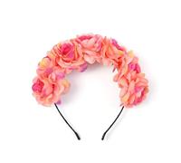 FoxCyllene Floral Crown Headband, Rose Design, Available in Red, Pink, White, Wedding Party Hair Accessory, Holiday Flower Hairband Daily (Orange red, One Size)