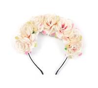 FoxCyllene Floral Crown Headband, Rose Design, Available in Red, Pink, White, Wedding Party Hair Accessory, Holiday Flower Hairband Daily (Pink white, One Size)