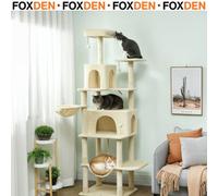 Foxden Beige Cat Tree 202Cm Scratching Posts Condo Multi-Level Hammock Tall Tower