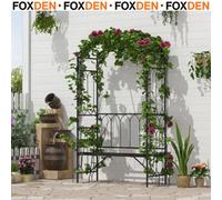 Foxden Black Garden Arbour Bench Climbing Plant Arch Metal Powder Coated Seating