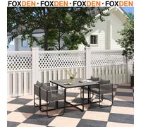 Foxden Black Rattan Garden Dining Set 4 Seater Outdoor Table And Chairs Cube With Cushions