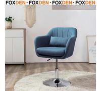Foxden Blue Swivel Accent Chair Adjustable Height Lumbar Support Tub Linen Fabric
