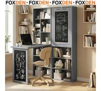 Foxden Charcoal Fold-Out Writing Desk Bookcase Combo Chalkboard Panel Space-Saving