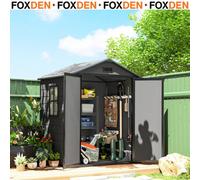 Foxden Dark Grey Garden Storage Shed 6X4.5Ft Aluminium Double Doors Lockable Polypropylene Roof