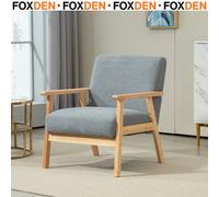 Foxden Grey Accent Chair Padded Seat Armchair Sherpa Fleece Pine Wood Frame Modern
