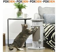 Foxden Grey Cat Scratching Post Corner Wall Mount Plush Covered Sisal Play Balls